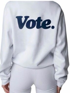 TALENTLESS White hooded Sweatshirt with navy blue VOTE